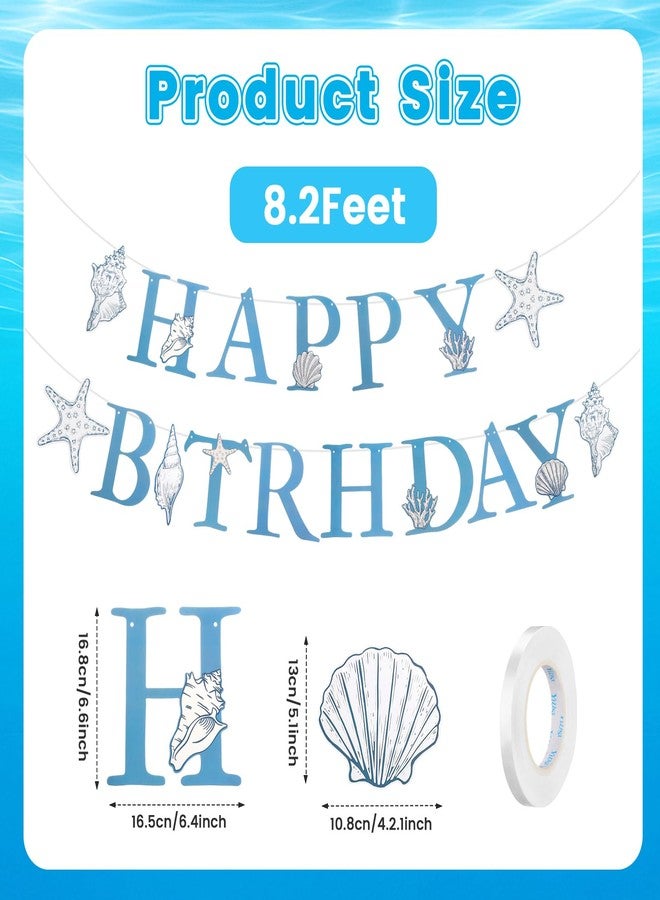ForraFun Beach Birthday Banner Party Decorations 9.8 ft Blue Bow Starfish and Seashell Garland Ocean Under the Sea Paper Bow Hanging Banner for Summer Coastal Birthday Mermaid Theme Party Supplies - Image 2