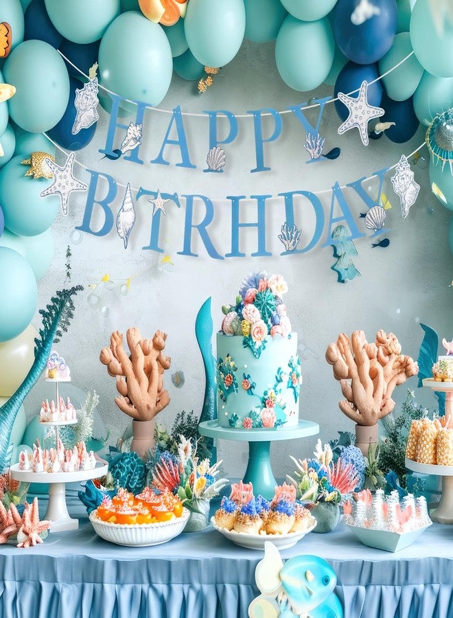 ForraFun Beach Birthday Banner Party Decorations 9.8 ft Blue Bow Starfish and Seashell Garland Ocean Under the Sea Paper Bow Hanging Banner for Summer Coastal Birthday Mermaid Theme Party Supplies - Image 5
