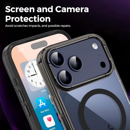 VONZEE Translucent Clear Back Cover Compatible with (iPhone 17 Pro Max Case)(2025), PC Shockproof Scratch Resistant, Non-Yellowing, Support Mag-Safe Wireless Magnetic Charging - Black|6.9'' - Image 3