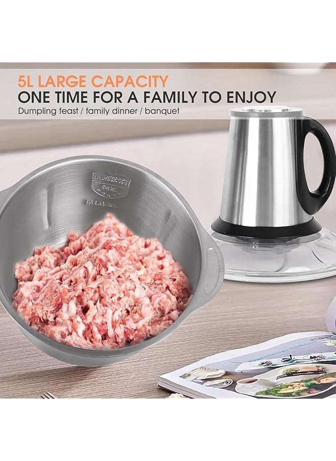 TOSCANA U 5L Electric Meat Grinder 3 Speed Adjustable 500W Stainless Steel Kitchen Food Processor Multifunctional Stainless Steel With 5 Blades Household Meat And Vegetable Chopper St 20054  - Image 3