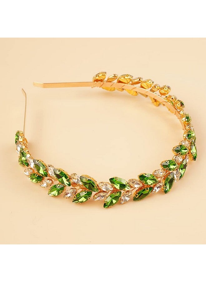 BERYUAN Bridal Tiaras And Crowns Crystal Wedding Headband Teardrop Crystal Wedding Hair Accessories Green Crystal Wedding Headbands For Women And Flower Girls (Green) - Image 3