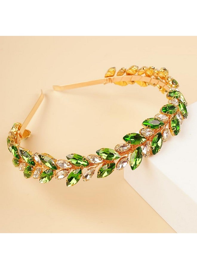 BERYUAN Bridal Tiaras And Crowns Crystal Wedding Headband Teardrop Crystal Wedding Hair Accessories Green Crystal Wedding Headbands For Women And Flower Girls (Green) - Image 2