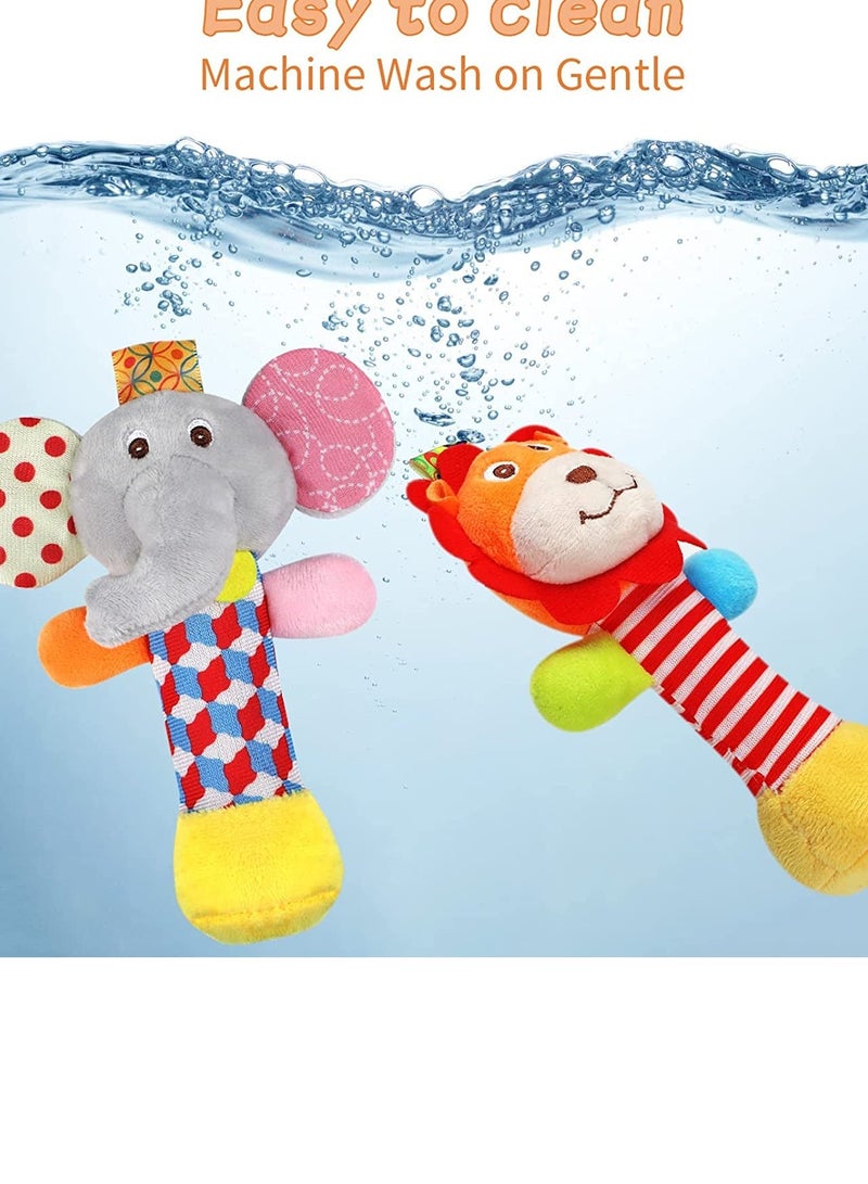 2PCS Soft Baby Rattles, Plush Animal Rattles Baby Sensory Toys Infant Sound Toys Interactive Plush Toys Early Development Rattles Infant Learning Toys for 0 3 6 Month Infant Gift (Elephant, Lion) - Image 4