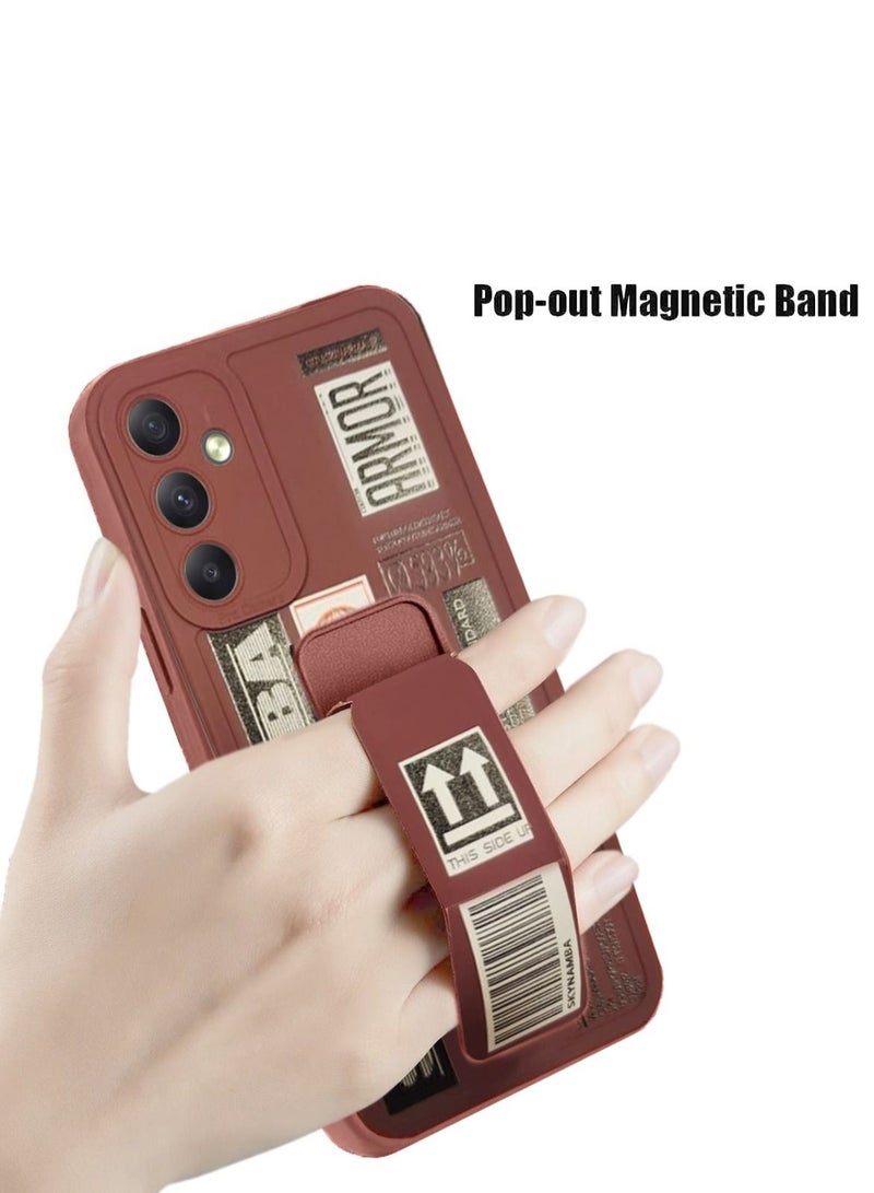 Techie غطاء حماية بمقبض يدوي مغناطيسي من السيليكون لهاتف سامسونج جالاكسي A34 - كستنائي - Image 2