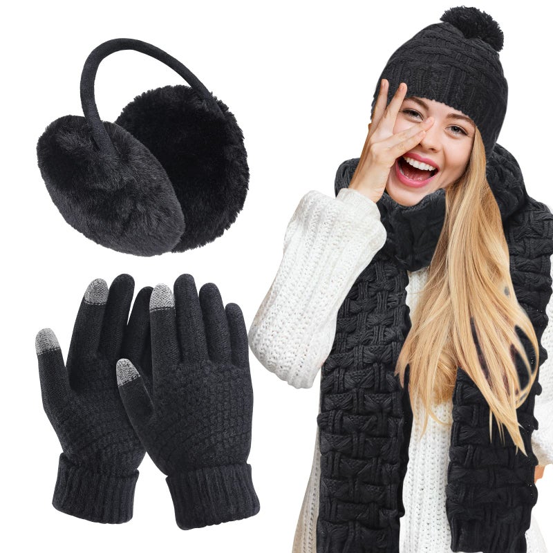 JenPen Women Winter Hats Scarf and Gloves Set for Women Including Ear Covers Cold Weather Scarves Hats Knit Beanie Scarf Glove(Pink) - Image 1