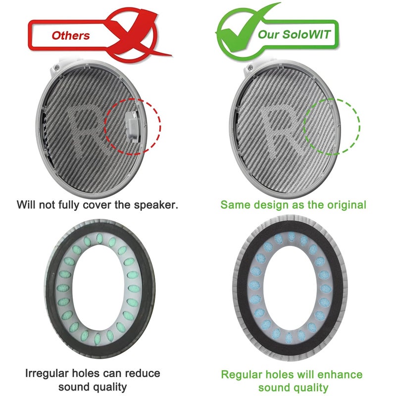SoloWIT Replacement Earpads for Bose QC35/QC35 II Over-Ear Headphones, Softer Leather, Noise Isolation Foam - PL Silver - Image 5