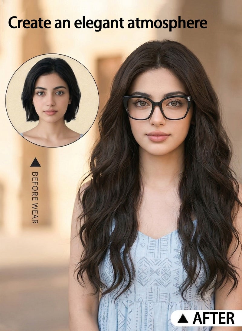 زوريا شعر مستعار طويل مموج مع غرة خفيفة للنساء، شعر مستعار صناعي بني موكا داكن بطول 60 سم، شعر مستعار كثيف من ألياف طبيعية غير لامعة مقاومة للحرارة مع قبعة مجانية للاستخدام اليومي والحفلات - Image 5