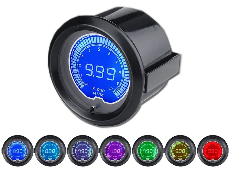 LEVANLIGHT Black 7 Color LED Display Elec 0-9999 RPM Tachometer Tacho Gauge for 4/6/8 Cylinder Gas Powered Engines | 7 Adjustable Color LED | Dual Digital Analog Output|2-1/16" 52mm - Image 1