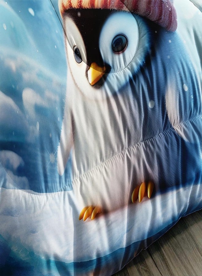 Nttopship Kawaii Blue Penguin Comforter Set for Boys Kids,3 Pieces Cartoon Ice Penguin Bedding Set Full Size Cute Penguin Lightweight Down Alternative Comforter with 1 Comforter 2 Pillowcase All Seasons - Image 5