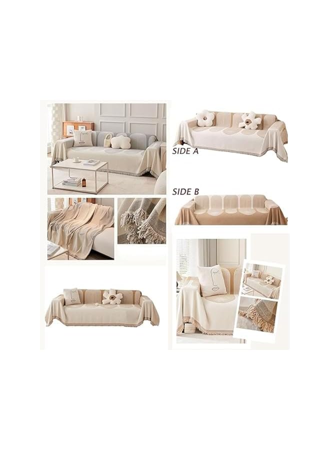 Green Tiger غطاء أريكة شنيلا مزدوج الجوانب، غطاء أريكة شنيلا قابل للعكس، منشفة أريكة شنيلا مزدوجة الجوانب، واقي أريكة مرن، أغطية أريكة ناعمة (رمادي، 180 * 180 سم) - Image 5