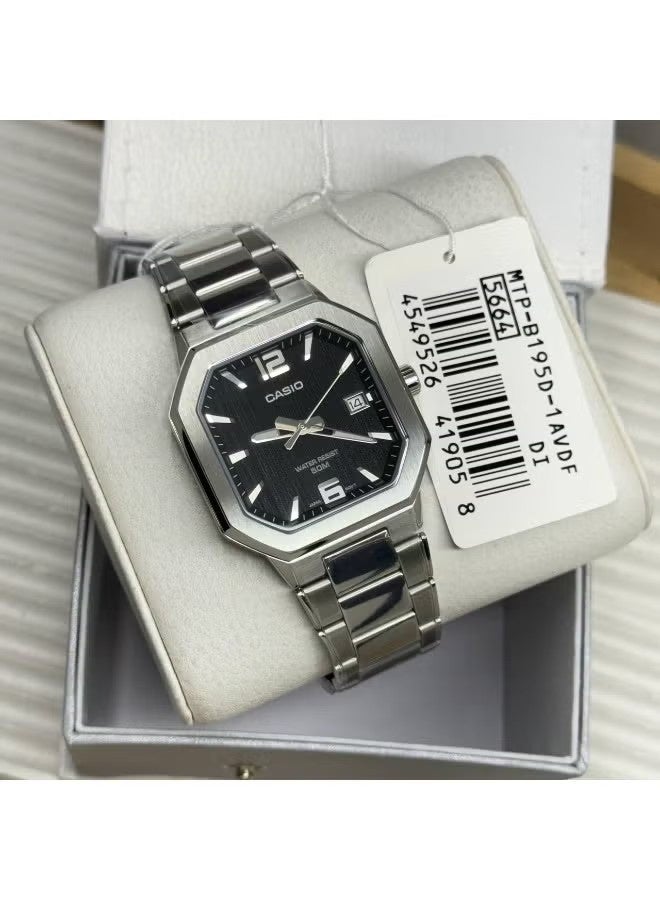 CASIO Analog Men's Watch MTP-B195D-1AVDF, 46.5 mm Textured Black Dial, Silver Stainless Steel Case & Bracelet, 50m WR - Image 2