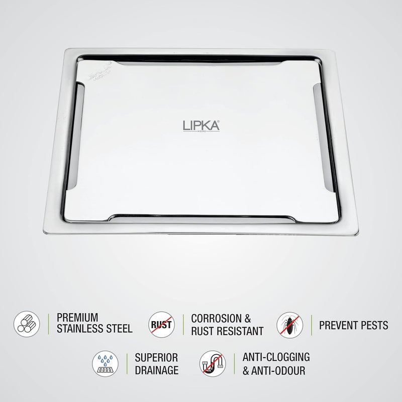 LIPKA Beta Deluxe Square Flat Cut Floor DrainPremium Stainless Steel 5 x 5 Inches - Image 3