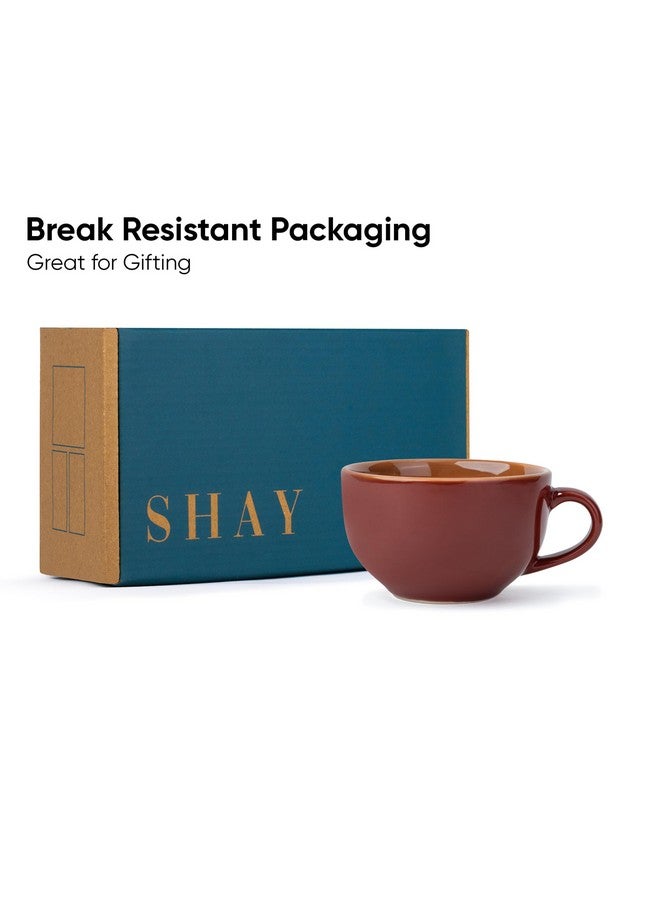 Shay طقم فنجان وصحن قهوة سيراميك كبير شاي، بورغندي، 320 مل | فنجان كابتشينو | تشطيب لامع | بورسلين فاخر | آمن للاستخدام في الميكروويف (فنجان وصحن XL - بورغندي) - Image 5