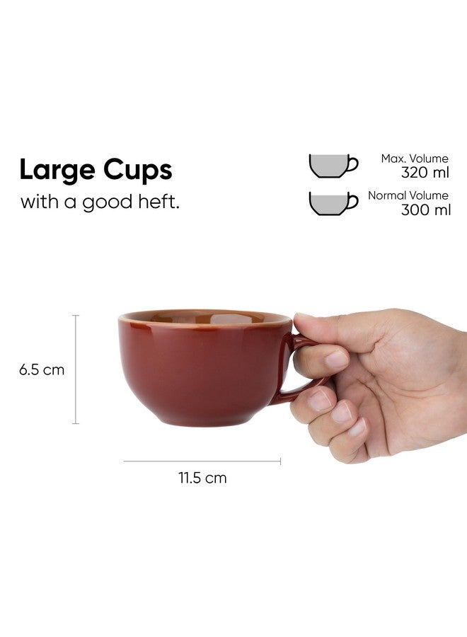 Shay طقم فنجان وصحن قهوة سيراميك كبير شاي، بورغندي، 320 مل | فنجان كابتشينو | تشطيب لامع | بورسلين فاخر | آمن للاستخدام في الميكروويف (فنجان وصحن XL - بورغندي) - Image 3