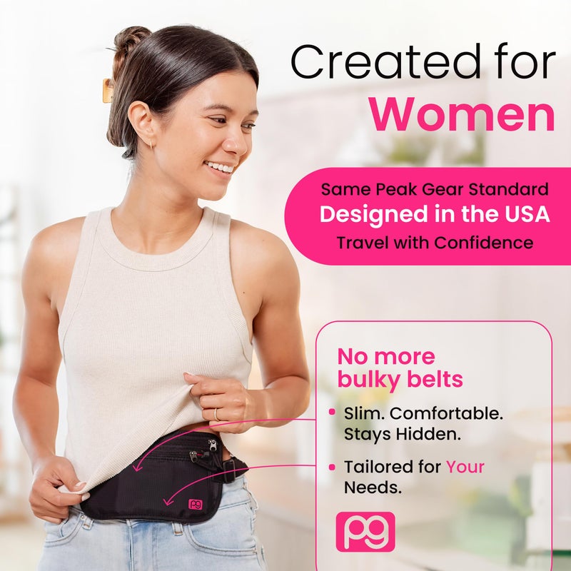 Peak Gear Womenâ€™s Money Belt - Hidden Travel Waist Pouch for Women | RFID Blocking, Slim Under-Clothes Passport Holder with PeakCharm Jewelry Pocket + 2 ReturnMeâ„¢ Recovery Tags - Image 2