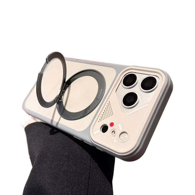 غطاء MagSafe بسيليكون لـ iPhone 13 مع حماية من السقوط وحامل قابل للطي مع مقاوم للصدمات مع مغناطيس قوي مع ملمس ناعم باللون Desert Gold مغناطيسي بوظيفة حامل من السيليكون باللون الذه. - Image 3