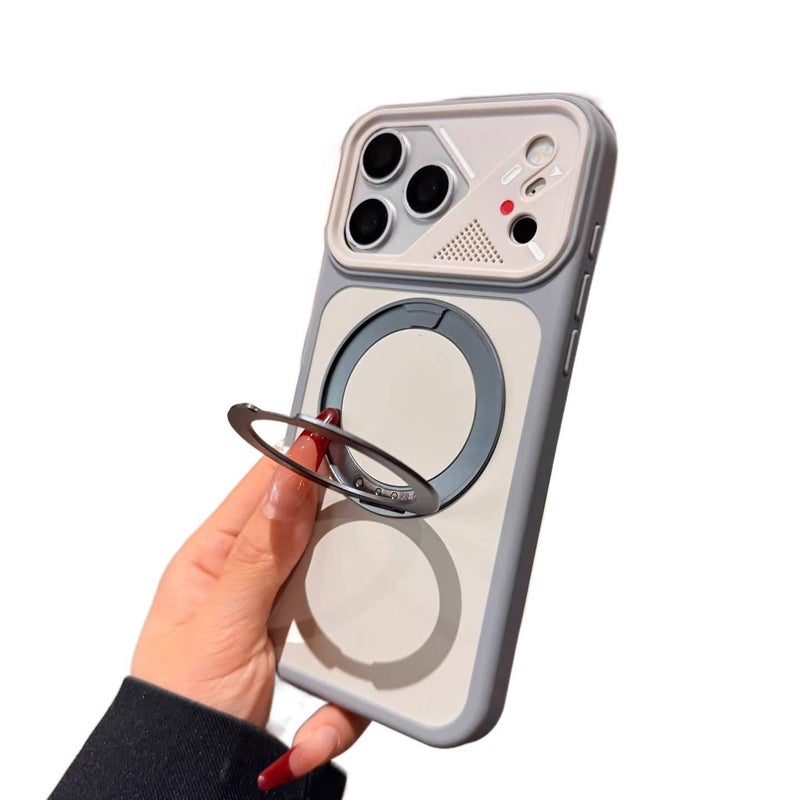 غطاء MagSafe بسيليكون لـ iPhone 13 مع حماية من السقوط وحامل قابل للطي مع مقاوم للصدمات مع مغناطيس قوي مع ملمس ناعم باللون Desert Gold مغناطيسي بوظيفة حامل من السيليكون باللون الذه. - Image 4