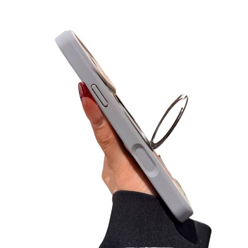غطاء MagSafe بسيليكون لـ iPhone 13 مع حماية من السقوط وحامل قابل للطي مع مقاوم للصدمات مع مغناطيس قوي مع ملمس ناعم باللون Desert Gold مغناطيسي بوظيفة حامل من السيليكون باللون الذه. - Image 5