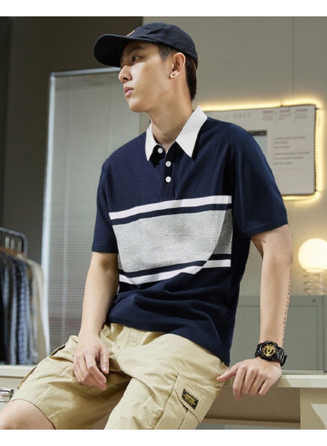 TonLion 2025 Summer Men's Polo Shirt Short Sleeve Contrast Panel Men's Polo T-shirt Short Sleeve - Image 1