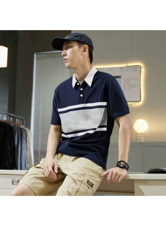 TonLion 2025 Summer Men's Polo Shirt Short Sleeve Contrast Panel Men's Polo T-shirt Short Sleeve - Image 2
