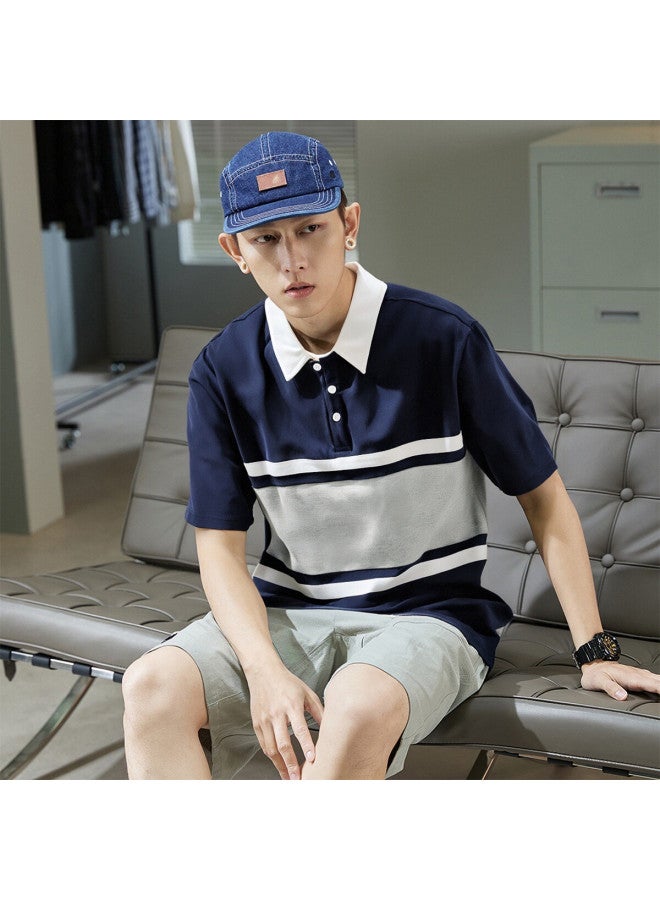 TonLion 2025 Summer Men's Polo Shirt Short Sleeve Contrast Panel Men's Polo T-shirt Short Sleeve - Image 3