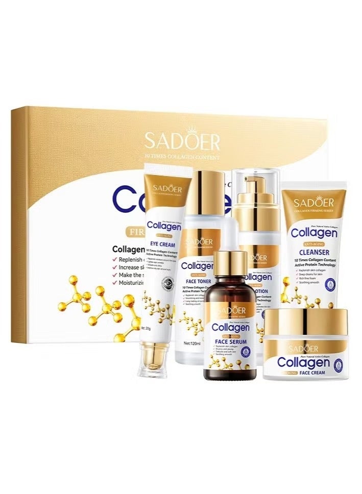 SADOER Collagen Skin Care Set Cleanser Toner Cream Serum Face Lotion Eye Cream Anti Aging Moisturizing Firming Brightening - Image 4