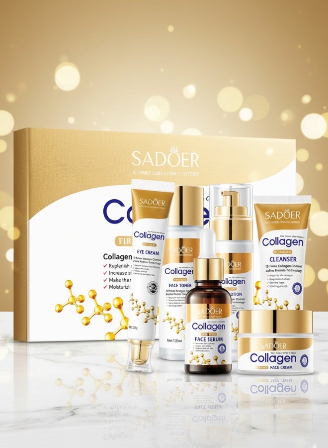 SADOER Collagen Skin Care Set Cleanser Toner Cream Serum Face Lotion Eye Cream Anti Aging Moisturizing Firming Brightening