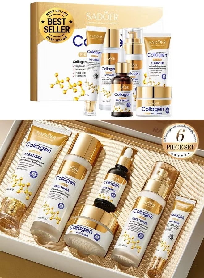SADOER Collagen Skin Care Set Cleanser Toner Cream Serum Face Lotion Eye Cream Anti Aging Moisturizing Firming Brightening - Image 2