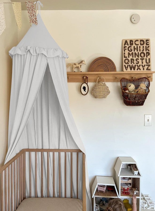 JIKAL Kids Bed Canopy with Ruffles Cotton Hanging Tent Frills Curtain Net for Baby Nursery Room Children Reading Nook Decor - Image 1