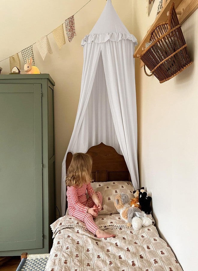 JIKAL Kids Bed Canopy with Ruffles Cotton Hanging Tent Frills Curtain Net for Baby Nursery Room Children Reading Nook Decor - Image 2
