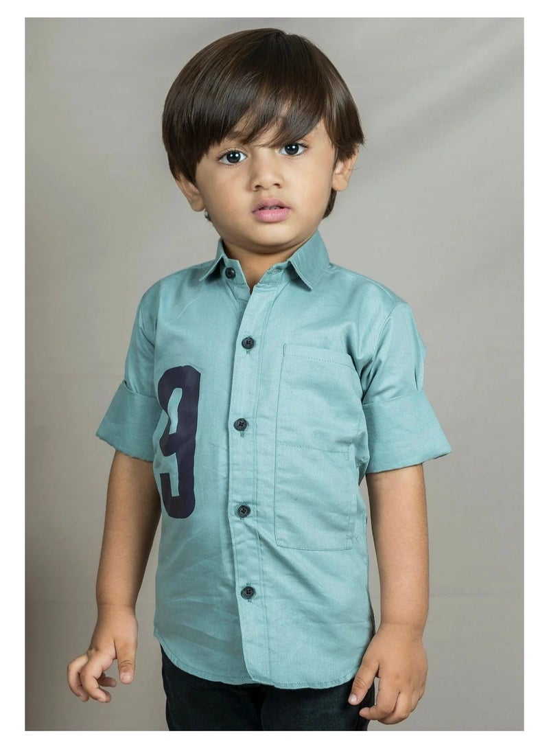 Polka Tots Full Sleeves Number Print Solid Shirt - Greyish Blue - Image 1