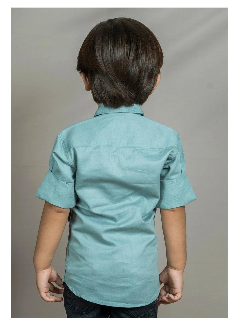 Polka Tots Full Sleeves Number Print Solid Shirt - Greyish Blue - Image 2