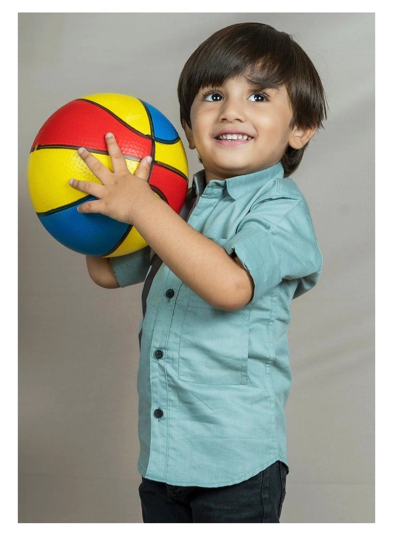 Polka Tots Full Sleeves Number Print Solid Shirt - Greyish Blue - Image 3