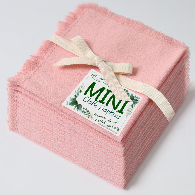 Urby Eco Hanky 10x10in Reusable Cotton Napkins (Rustic Fringe). Small Size Napkin. Ideal Use As Kids Napkins for Lunch.Dinners.Occasions Like Weddings Birthday Cocktail Parties. (LPK 12pk) - Image 1