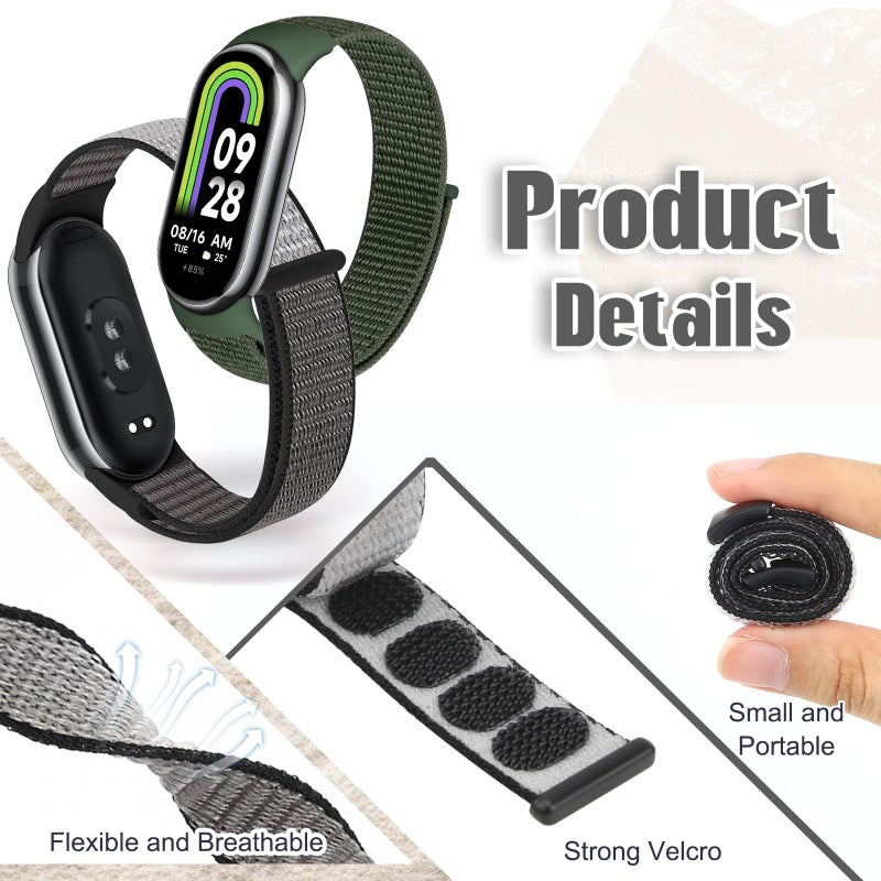 Bcuckood Nylon Sport Band Compatible with Xiaomi Smart Band 10/9/8 for Women Men, Soft Adjustable Breathable Sport Loop Watch Strap Replacement Wristband for Xiaomi Mi Band 10/9/8, 3pcs - Image 2