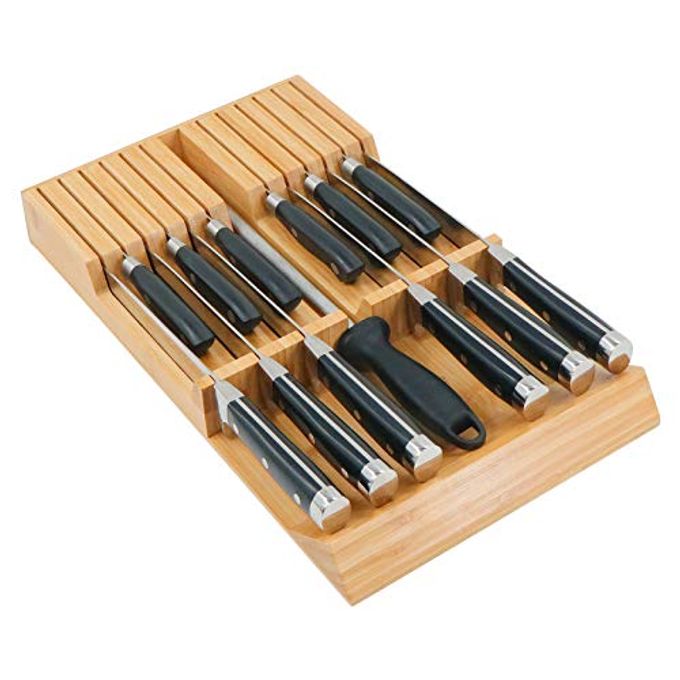 Utoplike in-Drawer Knife Block Bamboo Kitchen Knife Drawer Organizer, Handle Steak Knife Holder Without Knife, Fit for 12 Knives and 1 Sharpening Steel (Knives Not Included)