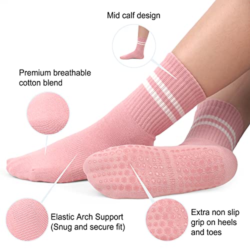 BLONGW Pilates Socks with Grips for Women, Non-Slip Yoga Athletic Socks for Barre Ballet Barefoot Workout Hospital, 4 Pairs,S-M - Image 2