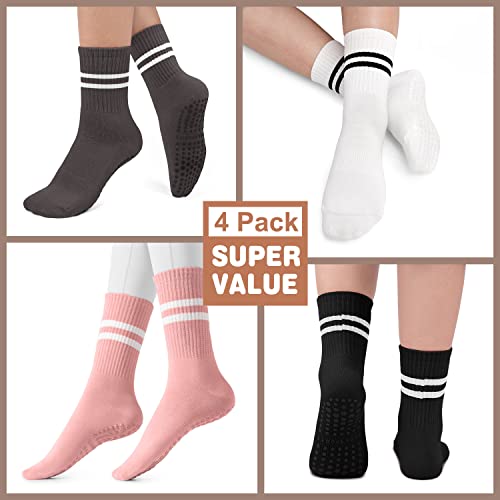 BLONGW Pilates Socks with Grips for Women, Non-Slip Yoga Athletic Socks for Barre Ballet Barefoot Workout Hospital, 4 Pairs,S-M - Image 4