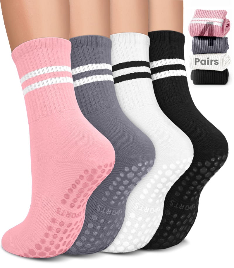 BLONGW Pilates Socks with Grips for Women, Non-Slip Yoga Athletic Socks for Barre Ballet Barefoot Workout Hospital, 4 Pairs,S-M - Image 1