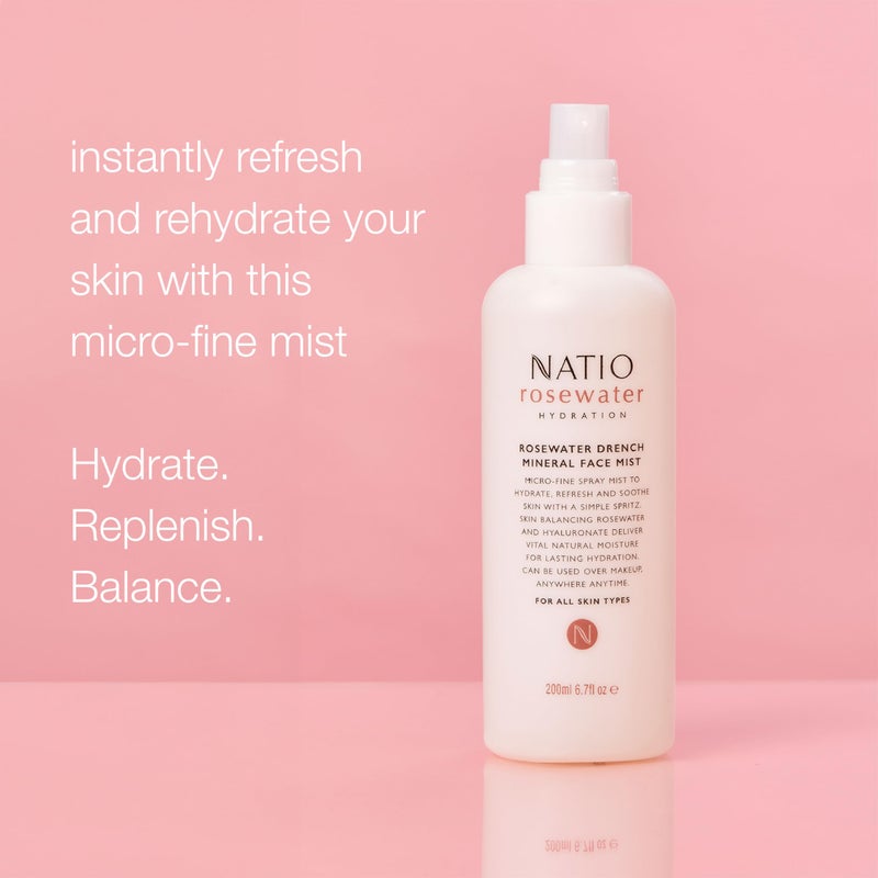 Natio Australia Rosewater Hydration Drench Mineral Face Mist, 6.7 oz - Face Moisturizer For All Skin Types - Makeup Safe Face Mist Hydrating Spray - Image 2