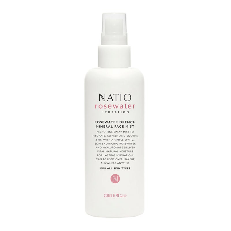Natio Australia Rosewater Hydration Drench Mineral Face Mist, 6.7 oz - Face Moisturizer For All Skin Types - Makeup Safe Face Mist Hydrating Spray - Image 1