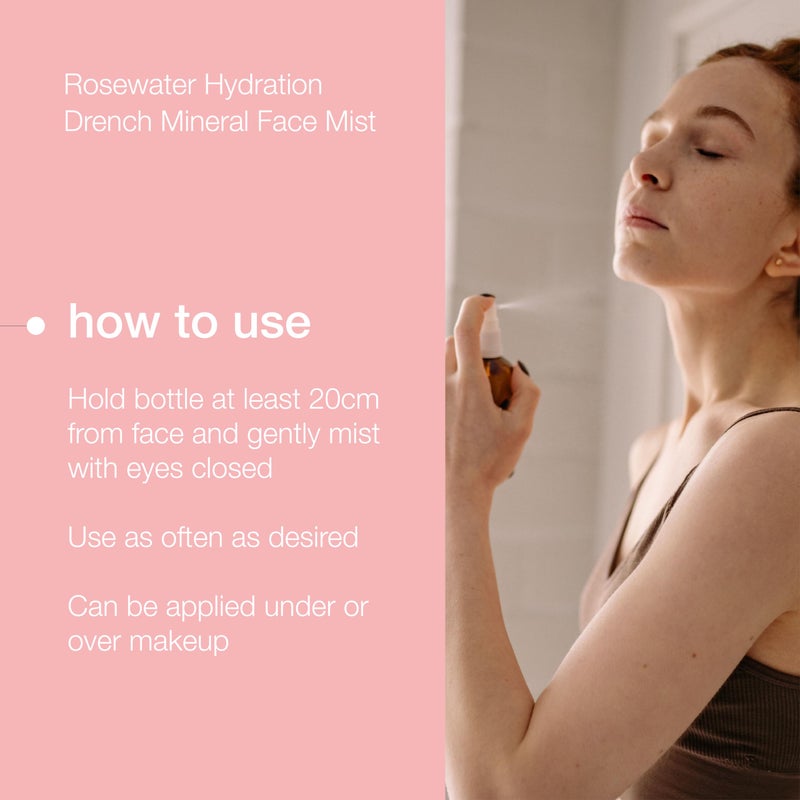 Natio Australia Rosewater Hydration Drench Mineral Face Mist, 6.7 oz - Face Moisturizer For All Skin Types - Makeup Safe Face Mist Hydrating Spray - Image 5