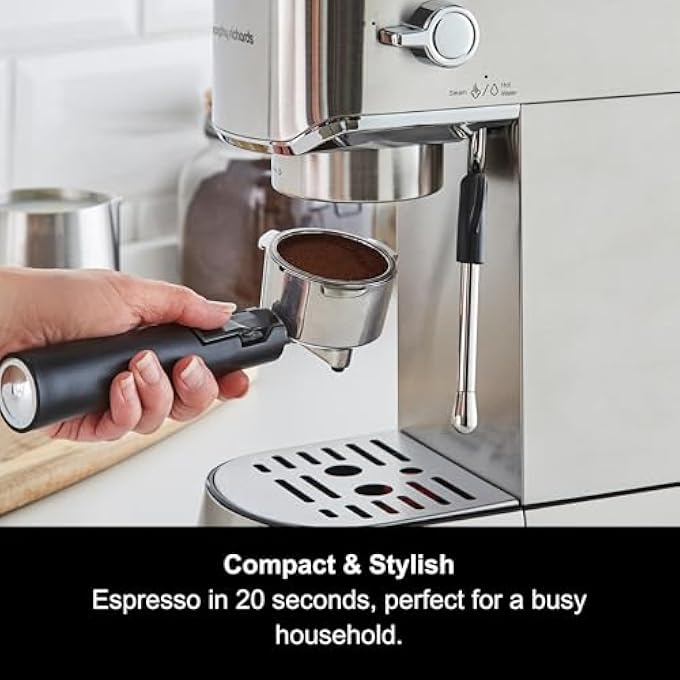 morphy richards Compact Espresso Coffee Machine Dual Cup 1L Water Tank Variable Steam Control  Milk Frother Wand Stainless Steel 172022 - Image 2