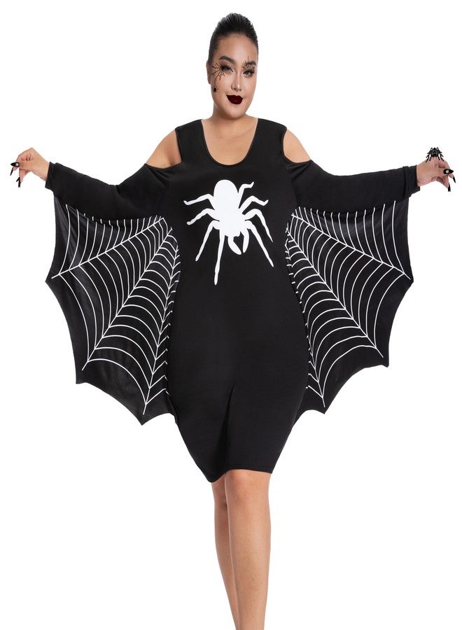 Fairycece Plus Size Halloween Costumes for Women 12-30 Spider Hippie 60s 70s Costume, Spider, 12-14 - Image 1