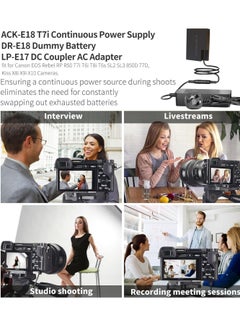 TIGER E18 AC Power Adapter & DR-E18 Dummy Battery LP-E17 DC Coupler Charger Kit for Canon EOS Rebel SL2 SL3 T6i T6S T7i T8i 200D 200D II 250D 750D 760D 800D 77D - Continuous Power Supply for Studio & Long Shoots  - Image 3