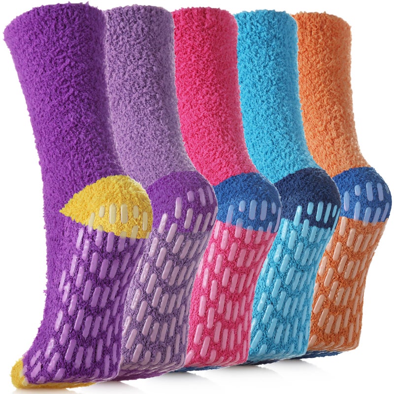 SDBING Non Slip Fuzzy Socks with Grips - Women's Hospital Slipper Socks (5 Pairs Multi-color) - Image 1