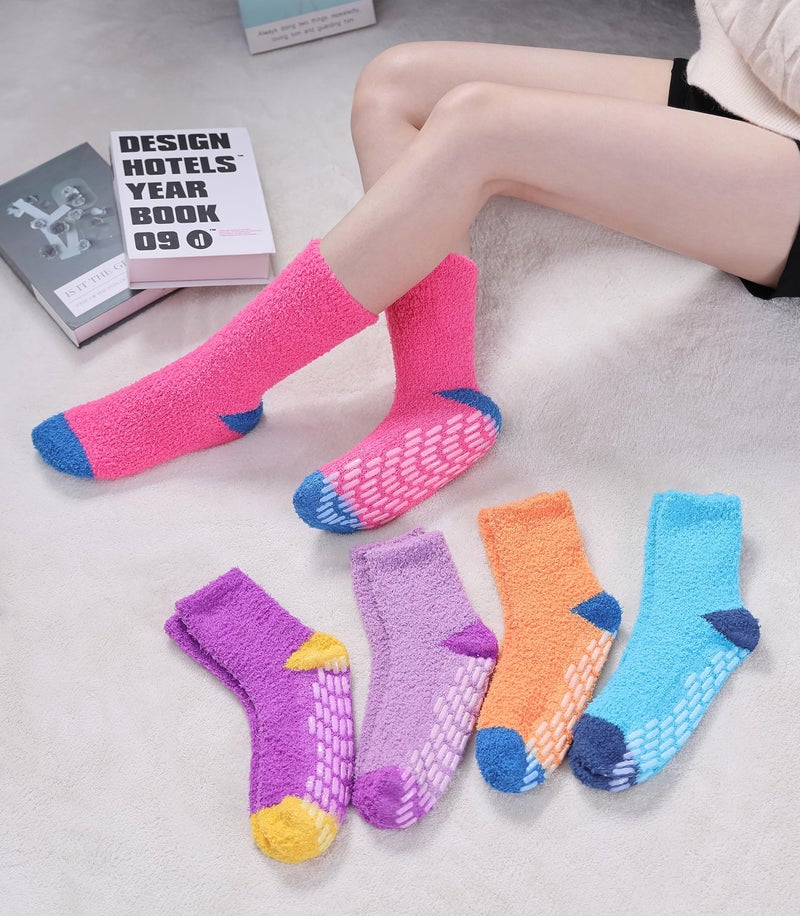 SDBING Non Slip Fuzzy Socks with Grips - Women's Hospital Slipper Socks (5 Pairs Multi-color) - Image 2