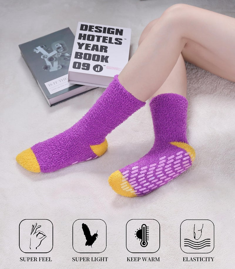 SDBING Non Slip Fuzzy Socks with Grips - Women's Hospital Slipper Socks (5 Pairs Multi-color) - Image 4