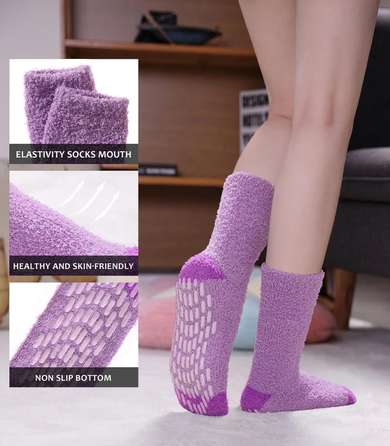 SDBING Non Slip Fuzzy Socks with Grips - Women's Hospital Slipper Socks (5 Pairs Multi-color) - Image 3