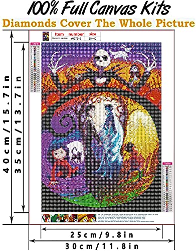 Bysincy DIY Diamond Painting Jack and Sally Halloween 12x16Inch, Full Round Drill Kits Nightmare Before Christmas Cross Stitch Mosaic Art for Adults Relax & Home Wall Decor Festival Gift - Image 3